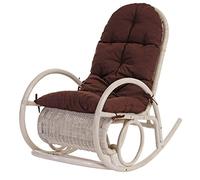 Sedia a Dondolo Elegante Classica Esmeraldas Legno Rattan 115x58x101cm Cuscino Marrone