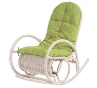 Sedia a Dondolo Elegante Classica Esmeraldas Legno Rattan 115x58x101cm Cuscino Verde