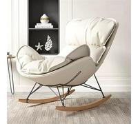 Sedia A Dondolo Glider Sedie D'accento Sedia A Dondolo Imbottita, Sedie per Il Tempo Libero Lounge in Tessuto Tecnico, con Base in Legno Massello per Soggiorno Camera da Letto, Beige, One Size