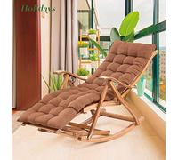 Sedia a dondolo in legno massiccio, polpette di chaise pieghevole in bambù reclinabile pieghevole portatile con poggiapiedi con cuscino marrone, regolazione a 5 marce, supporto massimo 330 libbre
