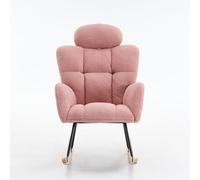 Sedia a dondolo, in tessuto trapuntato, seduta imbottita, ergonomica, supporto per il collo, sistema di scorrimento silenzioso, piedini in legno, telaio in metallo, soggiorno, camera da letto, angolo