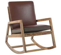 Sedia a dondolo in vera pelle e mango massiccio | Design senza tempo, seduta imbottita spessa, legno denso e robusto, consegna casuale, 110 kg massimo