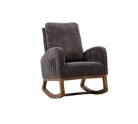 Sedia a dondolo Mid-Century moderna Nursery Sedia a dondolo imbottita con schienale alto Accent Glider Rocker per soggiorno, struttura in legno massiccio, tessuto di alta qualità (grigio）