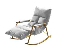 Sedia a dondolo moderna con tasca portaoggetti e morbido cuscino per camera da letto e soggiorno, sedia a dondolo per il massimo comfort, tecnologia in tessuto, grigio scuro e nero, design elegante