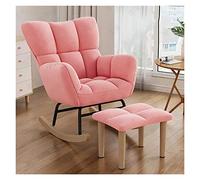 Sedia a dondolo moderna rosa con schienale alare e poggiapiedi, imbottito e reclinabile, per soggiorno e camera da letto, comodo cuscino trapuntato per il tempo libero per il massimo comfort