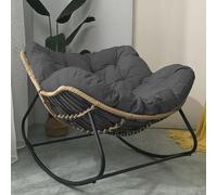 Sedia a dondolo oversize in rattan nero con cuscino imbottito, sedia a uovo per interni ed esterni, con robusta struttura in metallo, grande capacità per comfort e stile