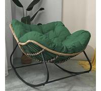 Sedia a dondolo oversize in rattan verde con cuscino imbottito, struttura in metallo, per patio, giardino, balcone, grande capacità, comfort