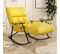 Sedia a dondolo per interni con cuscino imbottito e telaio in acciaio per patio, cortile, balcone, sedia a dondolo oversize e confortevole, per campeggio, capacità di peso 136 kg, colore giallo
