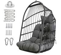 Sedia a Dondolo Pieghevole in Rattan per Interni ed Esterni - Vimini con Kit Appeso in Acciaio Inossidabile, Cuscino Resistente ai Raggi UV - Camera da Letto
