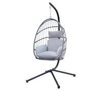 Sedia A Dondolo Poltrona Pensile Sospesa In Rattan Struttura In Acciaio Cuscini Sfoderabili Ovetto Richiudibile Altalena Giardino Casa Struttura Inclusa - Grigio chiaro