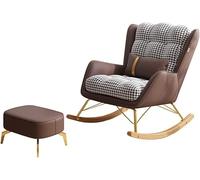 Sedia A Dondolo Reclinabile per Soggiorno con Cuscino Lombare E Pouf, Sedia A Dondolo per La Cura del Bambino Indoor Comoda Poltrona Infermieristica Sedia Decorativa di metà Secolo, Brown