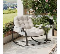 Sedia a dondolo Rosahqnda, sedia a dondolo per uova da patio esterno, poltrona lounge in vimini rattan da giardino, sedia a dondolo reale moderna, beige