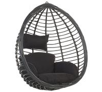 Sedia a Dondolo Sospesa da Soffitto in Rattan Nero in vimini Boho Rustico Tollo