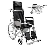Sedia a rotelle completamente reclinabile con WC, leggera e confortevole, supporto per gambe con schienale alto, sedia a rotelle per adulti, per disabili e anziani per uso esterno