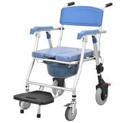 Sedia a Rotelle con Buco WC, Sedia Comoda WC con Ruote, Sedia da Doccia Pieghevole per Anziani/Disabili, Impermeabile e Antiscivolo, Blu