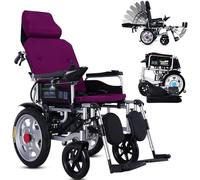 Sedia a rotelle, con poggiatesta, schienale reclinabile e doppio motore potente sedie a rotelle elettriche per adulti, sedia a rotelle motorizzata portatile, sedia a rotelle ultra leggera durevole (S