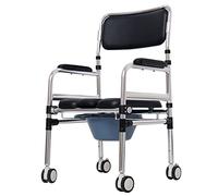 Sedia a rotelle da doccia pieghevole da comodino, sedia da toilette in lega di alluminio con 4 ruote, secchio staccabile, sedia da bagno mobile imbottita regolabile in altezza