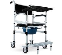 Sedia a rotelle per doccia - Comoda sedia a rotelle con cuscino in pelle PU nera, Secchio staccabile e ruote, Sedia da toilette per trasporti pesanti per Anziani Disabili