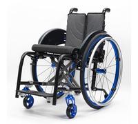 Sedia a rotelle pieghevole leggera, sedia a rotelle sportiva in alluminio autopropulsa, sedia a rotelle portatile for il trasporto, poggiapiedi rimovibili(Blue,38cm/15in)