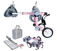 Sedia a rotelle pieghevole per animali domestici con pratica borsa, carrozzina regolabile con assistenza per cani regolabile rosa/bianco, carrello con ruote per cani di piccola taglia e gatt