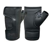 Sedia a rotelle senza dita in pelle bovina Guanti protettivi per le mani imbottiti facilmente regolabili per sedie a rotelle da esterno, 319 Nero, L