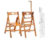 Sedia a scala per biblioteca, in legno massello, sgabello a 4 gradini con corrimano, versatile supporto per arrampicata e esposizione di piante