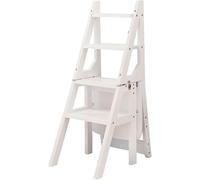 Sedia A Scala per Libreria Pieghevole in Legno, Scala per Biblioteca A 4 Gradini, Sedia Pieghevole Convertibile Sgabello A Gradini Espositore per Adulti Ufficio Casa Cucina All'aperto, White