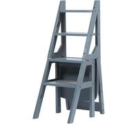 Sedia A Scala per Libreria Pieghevole in Legno, Scala per Biblioteca A 4 Gradini, Sedia Pieghevole Convertibile Sgabello A Gradini Espositore per Adulti Ufficio Casa Cucina All'aperto, Star Gray