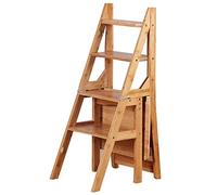 Sedia a scala pieghevole in legno con doppio utilizzo: sedia a scala e sgabello da biblioteca. Sedia a scala pieghevole convertibile in legno massello di pino per la biblioteca domestica (Colore:
