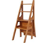 Sedia a scala pieghevole in legno massello a 4 gradini - Sgabello a doppio scopo e scaletta versatile per arrampicata e supporto per fiori, design salvaspazio (colore: A)