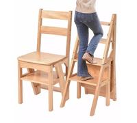 Sedia a scala pieghevole in legno - Sgabello a scala pieghevole a 4 gradini con ripiano - Scalini da biblioteca, libreria, supporto per piante, contenitore e decorazione, capacità di carico 150 k