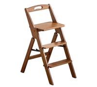 Sedia a scaletta in bambù a 3/4 gradini, design 2 in 1, sgabello pieghevole, scala a pioli leggera e portatile con ampio pedale antiscivolo per casa e ufficio(3-step)