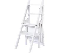 Sedia a scaletta pieghevole in legno massello a 4 gradini - Sgabello pieghevole a doppio scopo e scala per esposizione arrampicata e supporto per piante (colore: D)