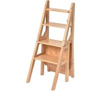 Sedia a scaletta pieghevole in legno massello, design pieghevole a 4 gradini per uso doppio come sgabello e scala per biblioteca