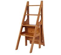 Sedia a scaletta pieghevole in legno massello, sgabello pieghevole a 4 gradini per l'accesso alla biblioteca e per le esigenze di arrampicata domestica
