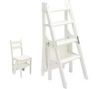 Sedia a scaletta pieghevole in legno, sgabello convertibile con ripiano portaoggetti per organizzare ed esporre la casa