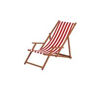 Sedia a Sdraio a Righe Bianco-Rossa con braccioli in Faggio per Spiaggia-Piscina 10-314