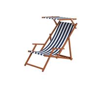 Sedia a sdraio in legno con molti accessori, colore del tessuto blu-bianco