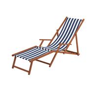 Sedia a sdraio in legno con molti accessori, colore del tessuto blu-bianco