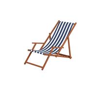 Sedia a sdraio in legno con molti accessori, colore del tessuto blu-bianco