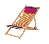 Sedia a sdraio in legno di eucalipto e tela in poliestere riciclato multicolore