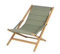 Sedia a sdraio in legno di eucalipto e tela in poliestere riciclato verde kaki