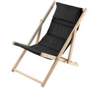 KADAX Sedia a sdraio, da spiaggia, in legno, fino a 120 kg, sedia a sdraio in legno di faggio, sedie pieghevoli in legno, sdraio pieghevole per spiaggia (con poggiatesta, nero)