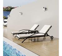 Sedia a Sdraio, Lettini Poltrona Da Giardino, Lettini Prendisole con Tavolino in Polyrattan Nero Per Piscina Area Ricreativa Campeggio Esterno Spiaggia Rilassarsi E Riposo All'aperto, Prendere Il Sole