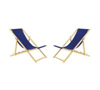 Sedia a sdraio pieghevole in legno, set da 2 pezzi, colore blu, pieghevole e regolabile, per giardino, spiaggia e balcone, sdraio da giardino con rivestimento in tessuto traspirante, tessuto misto
