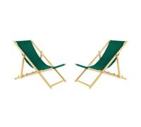 Sedia a sdraio pieghevole in legno, set da 2 pezzi, colore verde, sdraio pieghevole e regolabile, per giardino, spiaggia e balcone, sdraio da giardino con rivestimento in tessuto traspirante, tessuto