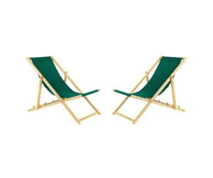 Sedia a sdraio pieghevole in legno, set da 2 pezzi, colore verde, sdraio pieghevole e regolabile, per giardino, spiaggia e balcone, sdraio da giardino con rivestimento in tessuto traspirante, tessuto