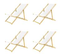 Sedia a sdraio pieghevole in legno, set da 4 pezzi, colore bianco, pieghevole e regolabile, per giardino, spiaggia e balcone, sdraio da giardino con rivestimento in tessuto traspirante, tessuto misto