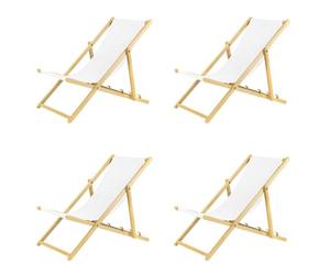 Sedia a sdraio pieghevole in legno, set da 4 pezzi, colore bianco, pieghevole e regolabile, per giardino, spiaggia e balcone, sdraio da giardino con rivestimento in tessuto traspirante, tessuto misto