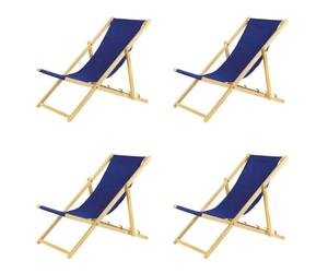 Sedia a sdraio pieghevole in legno, set da 4 pezzi, colore blu, pieghevole e regolabile, per giardino, spiaggia e balcone, sdraio da giardino con rivestimento in tessuto traspirante, tessuto misto